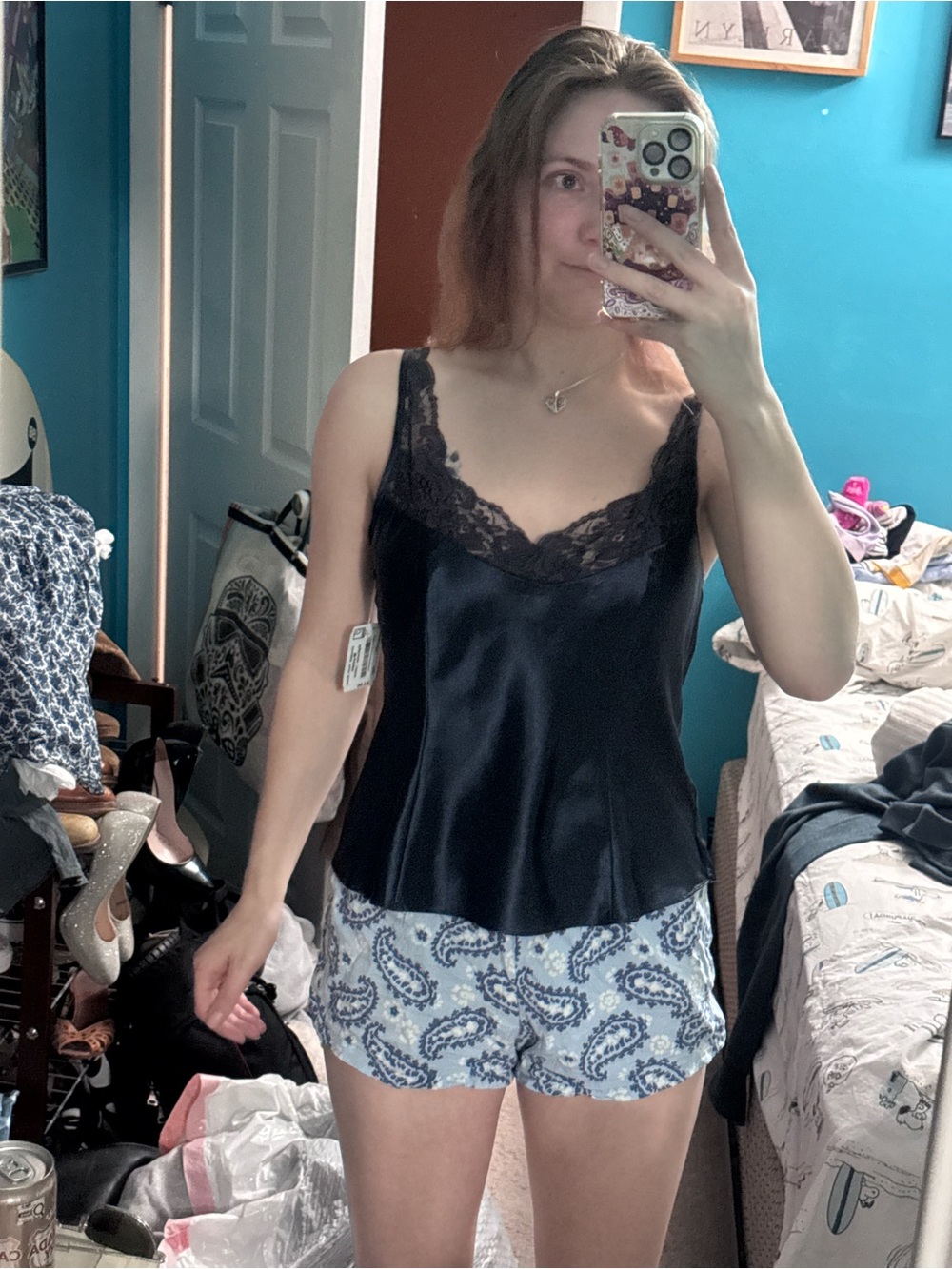 La SENZA Royal Blue Satin Lace Trim Cami
